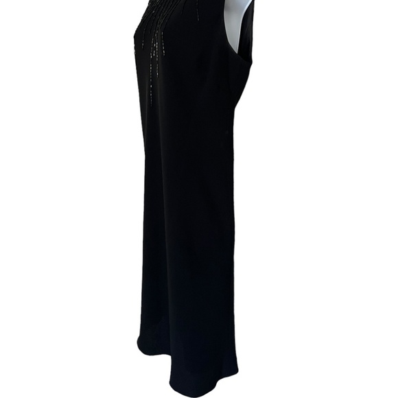 Evan-Picone | Black Fit and Flare Dress | Beaded Front Sleeveless - Picture 3 of 5